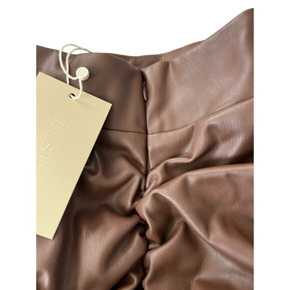 Meshki Ruched Bodycon Naomi Mini Skirt Size XS Chocolate Brown Faux Leather - Picture 7 of 15